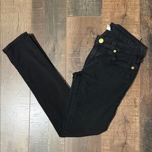 True Religion Jet Black Skinny Jeans with Gold Accents